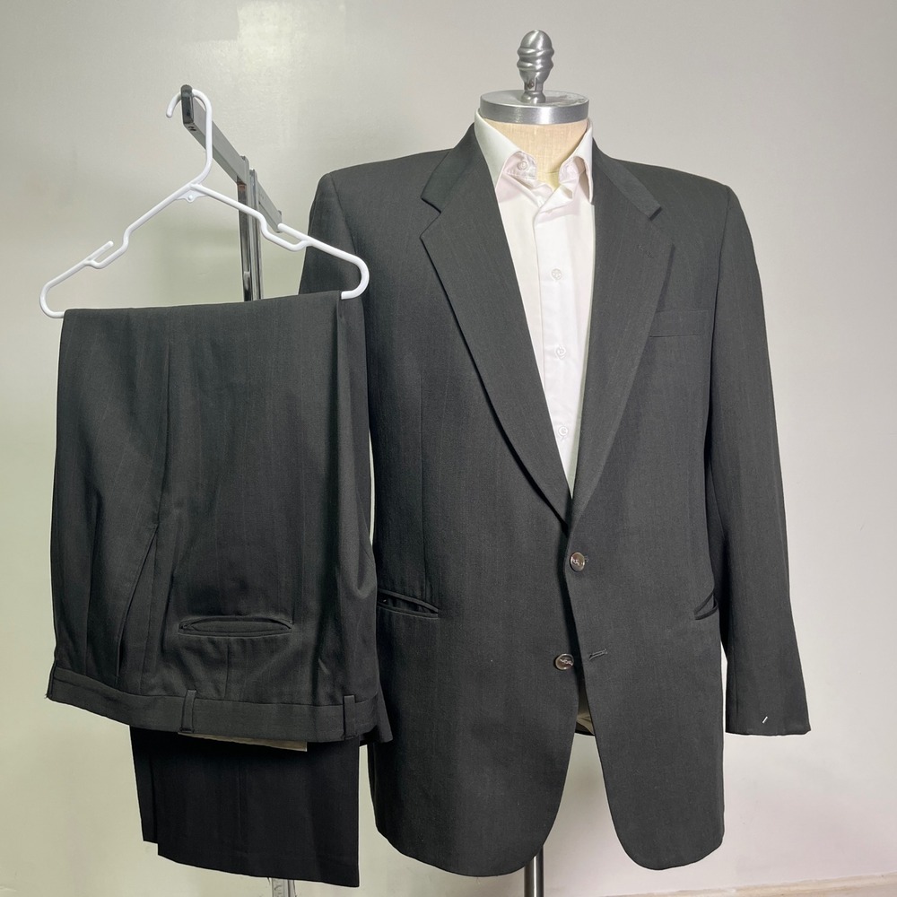 Tallia Uomo Suit Mens 46L 39x31 Charcoal‎ Gray Pinstripe Wool 2-Button Formal